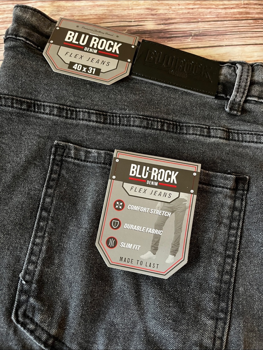 Blu Rock Men’s Black Washed Jeans 40x31 - Picture 2 of 7